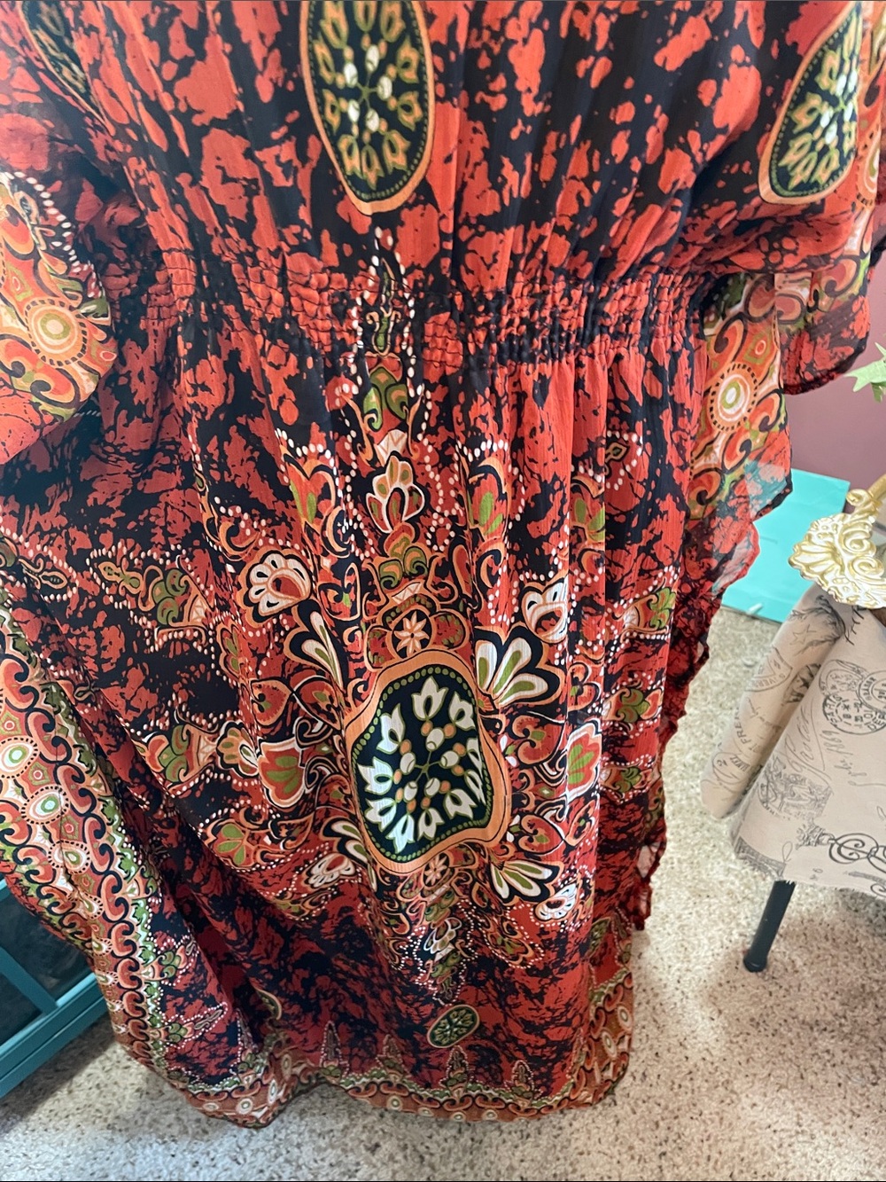 Bohemian V-Neck Floral Maxi Kaftan in Rust Red MPH Collection - Picture 3 of 13